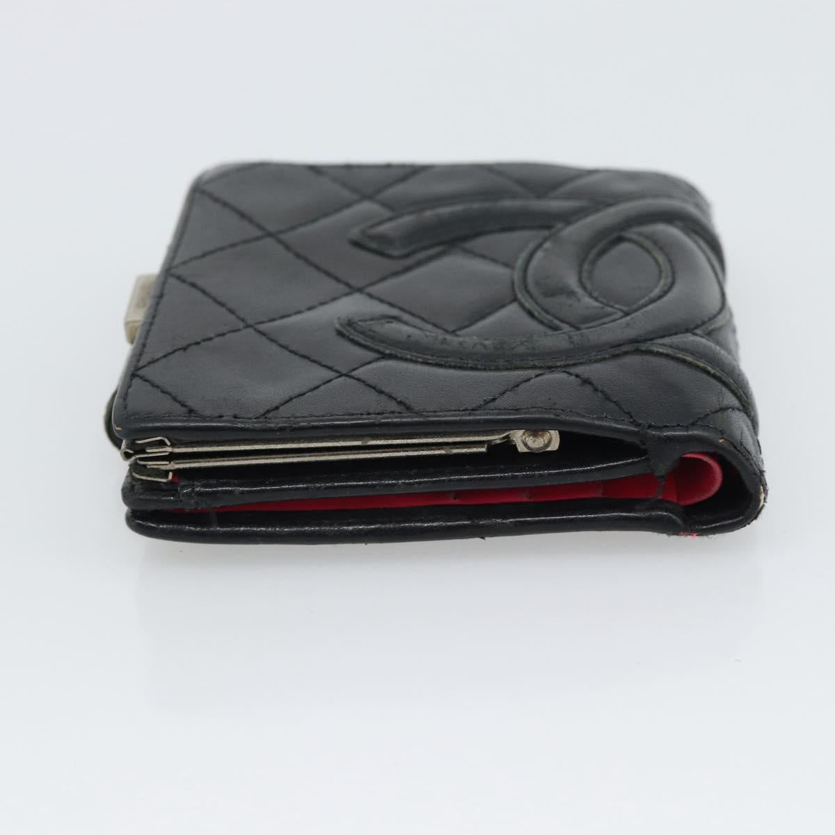 CHANEL Matelasse Cambon Line Wallet Lamb Skin Black CC Auth bs36633