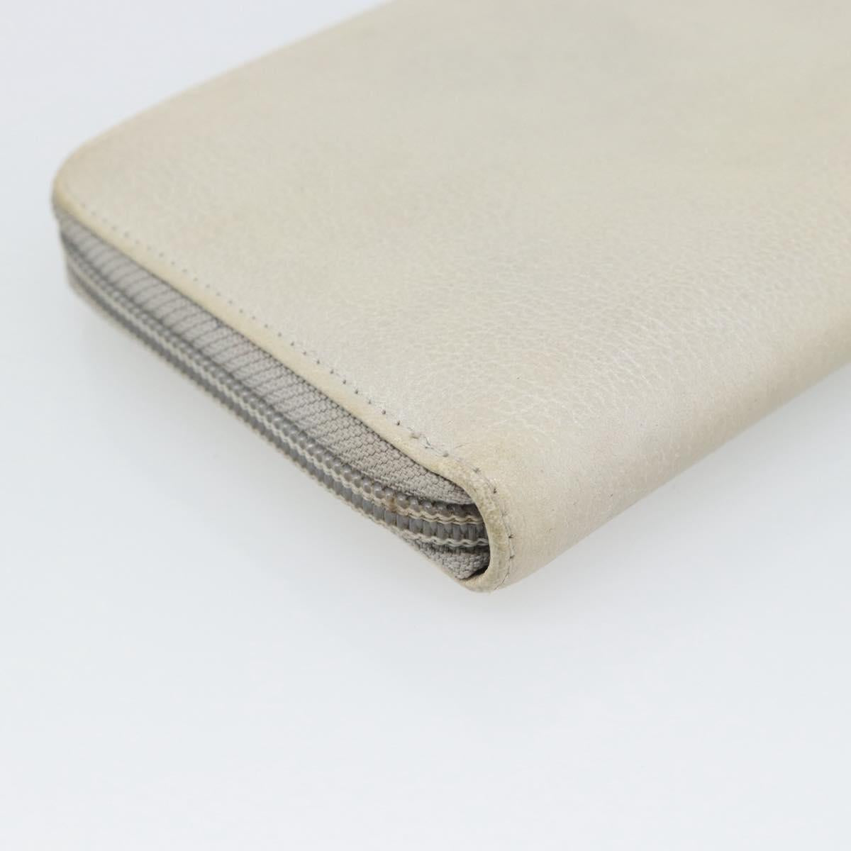 CHANEL Long Wallet Leather Ivory Silver CC Auth bs36634
