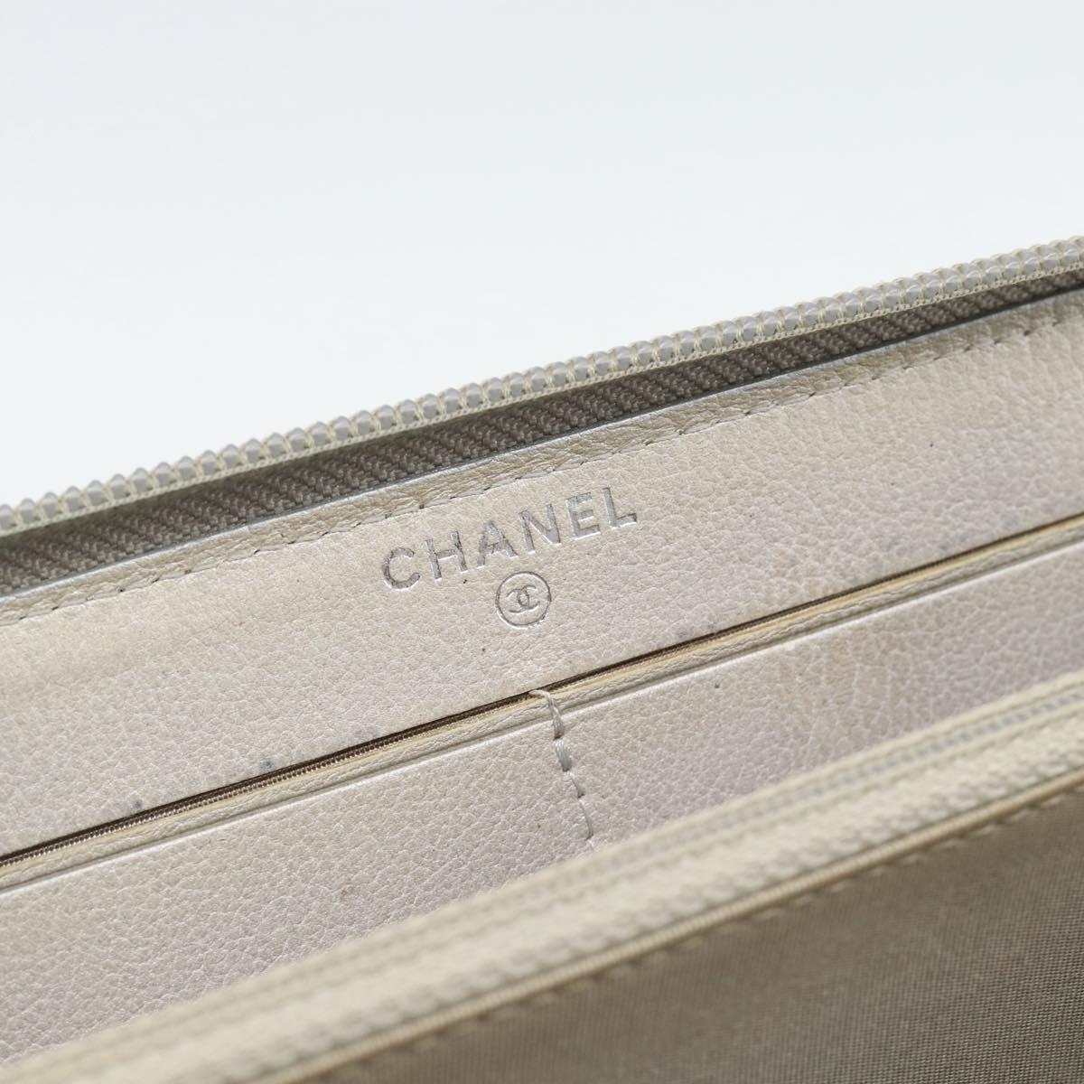 CHANEL Long Wallet Leather Ivory Silver CC Auth bs36634