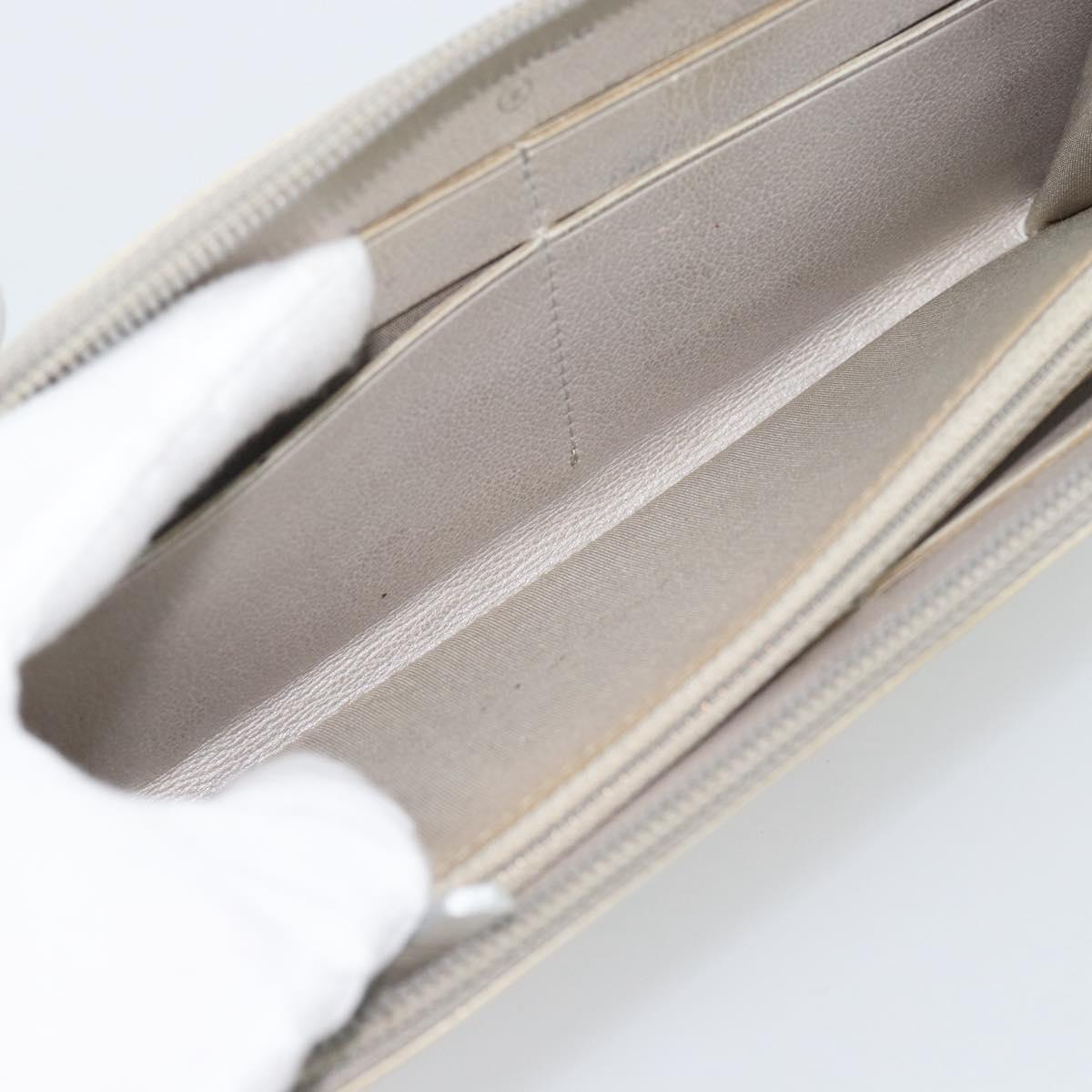 CHANEL Long Wallet Leather Ivory Silver CC Auth bs36634
