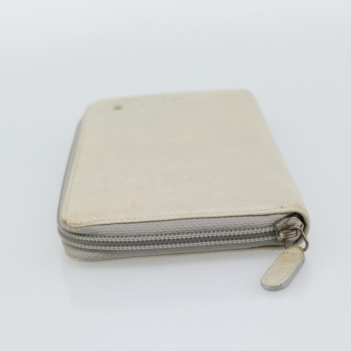 CHANEL Long Wallet Leather Ivory Silver CC Auth bs36634