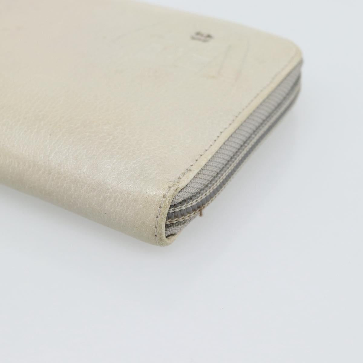 CHANEL Long Wallet Leather Ivory Silver CC Auth bs36634