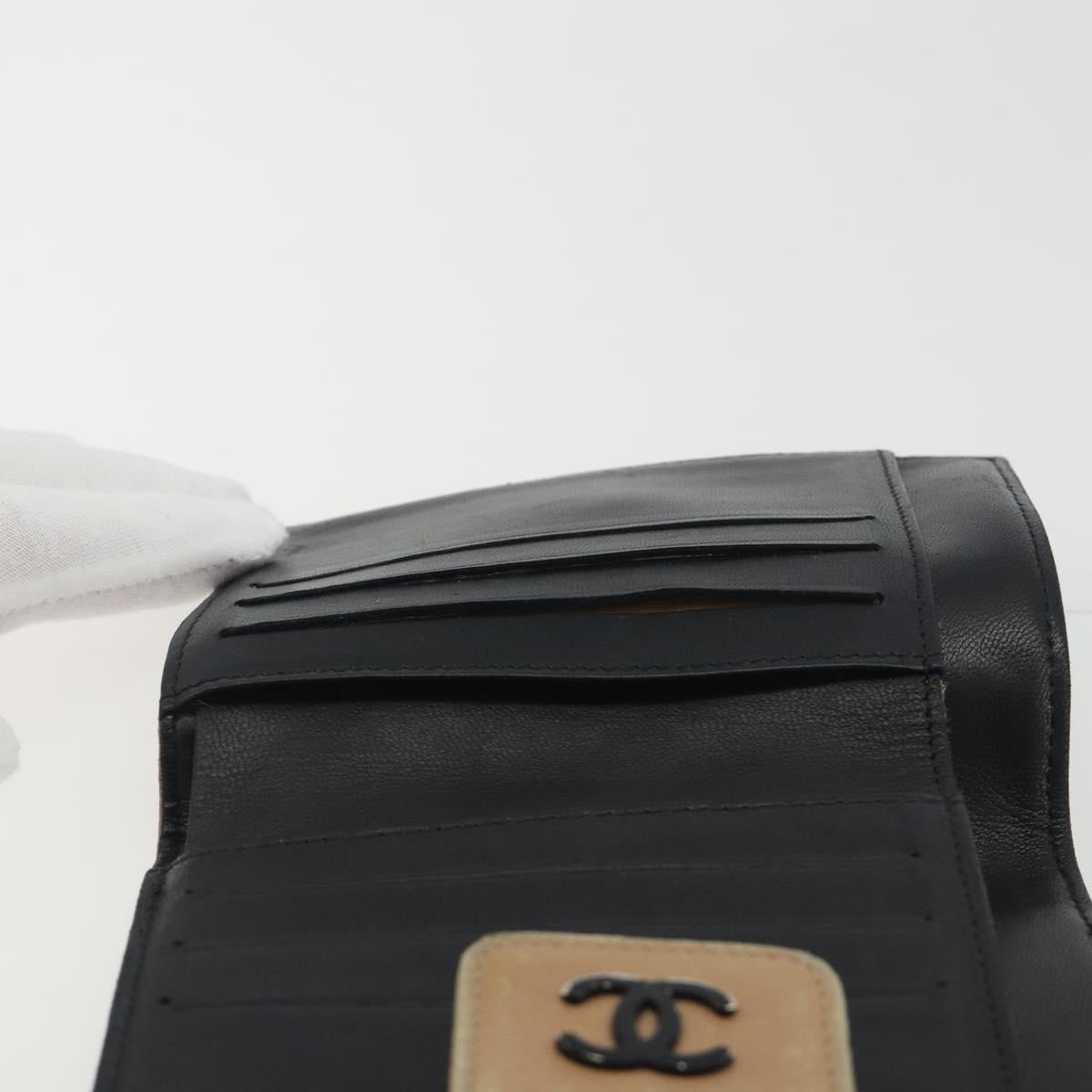 CHANEL Choco Bar line Wallet Leather Beige CC Auth bs36636