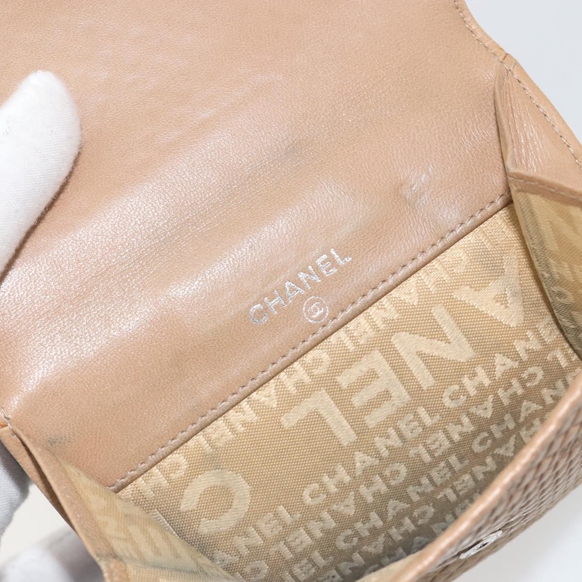 CHANEL Choco Bar line Wallet Leather Beige CC Auth bs36636