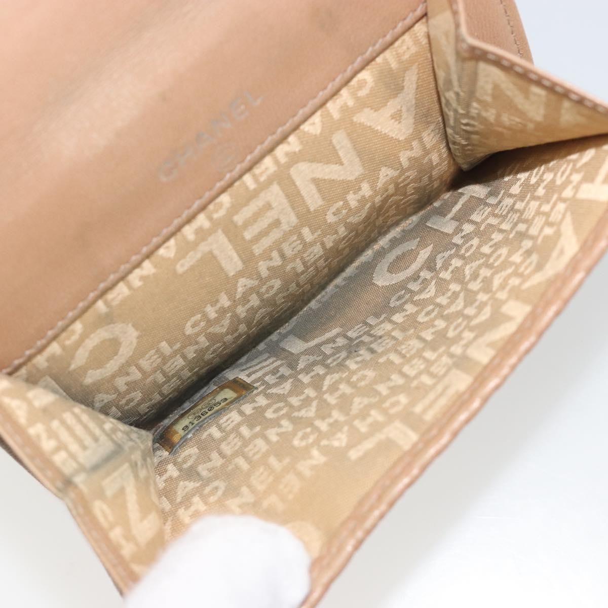 CHANEL Choco Bar line Wallet Leather Beige CC Auth bs36636