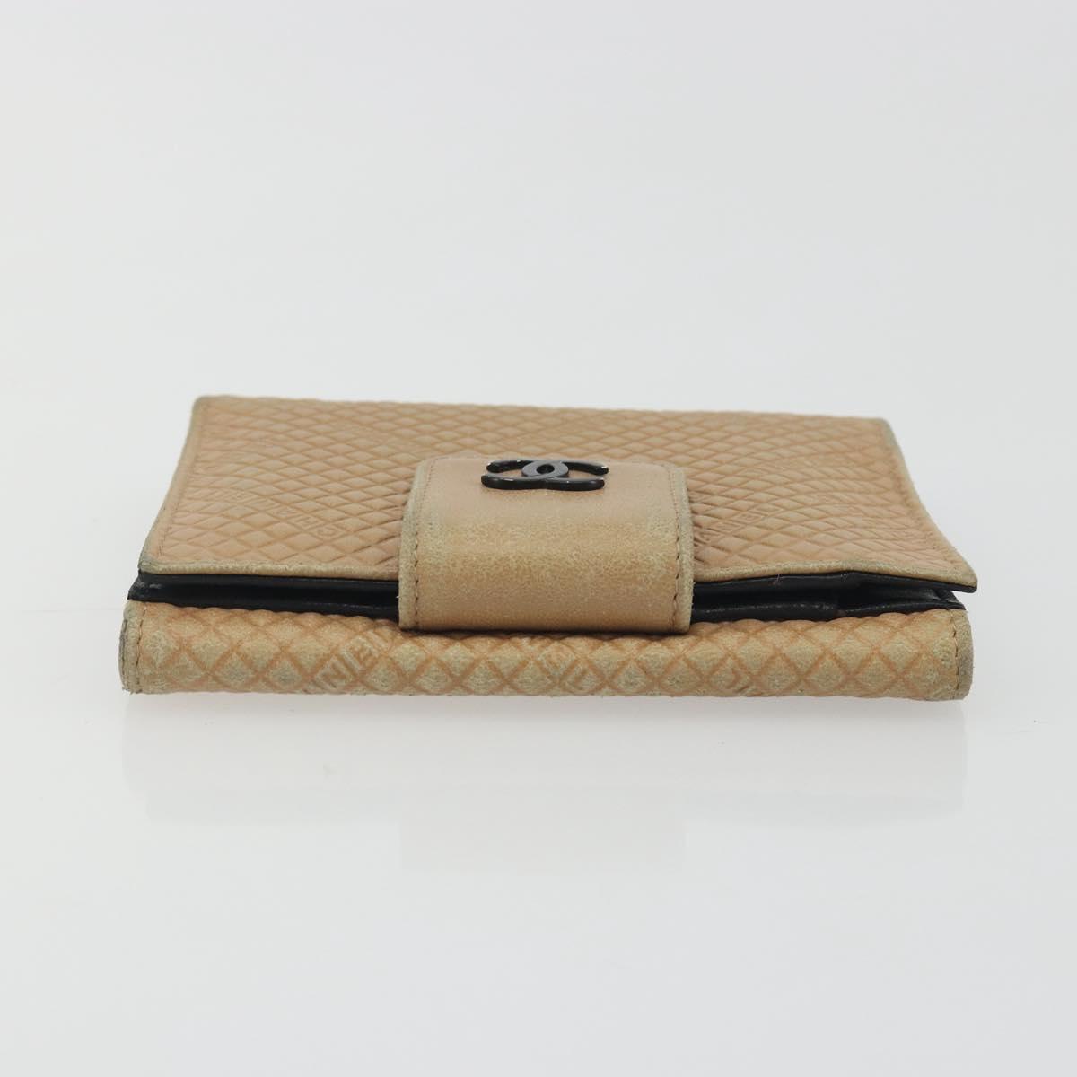 CHANEL Choco Bar line Wallet Leather Beige CC Auth bs36636