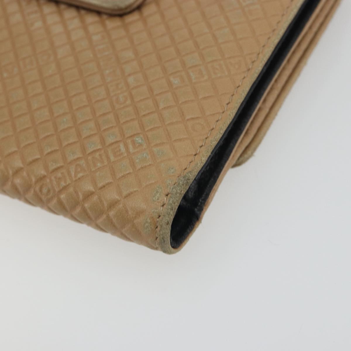 CHANEL Choco Bar line Wallet Leather Beige CC Auth bs36636
