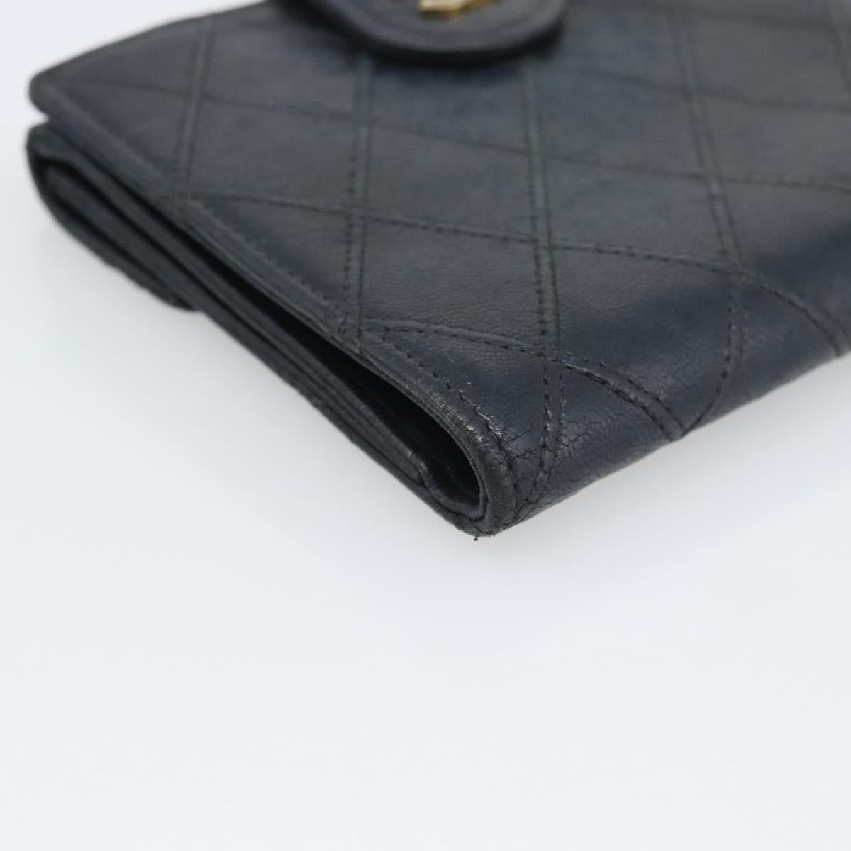 CHANEL Bicolore Bifold Wallet Lamb Skin Black CC Auth bs36637