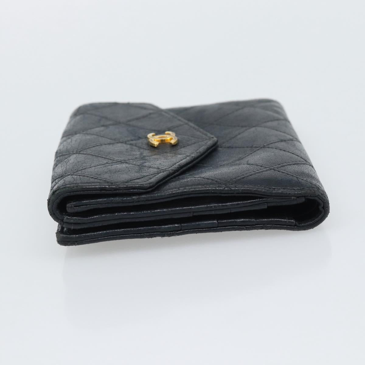 CHANEL Bicolore Bifold Wallet Lamb Skin Black CC Auth bs36637