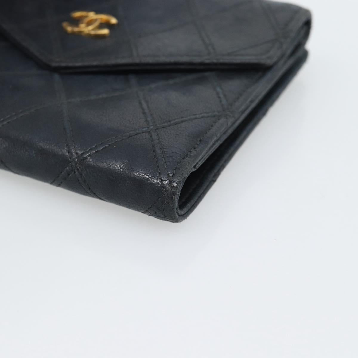 CHANEL Bicolore Bifold Wallet Lamb Skin Black CC Auth bs36637