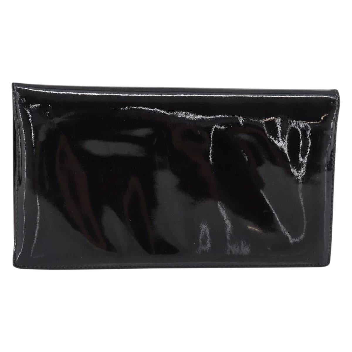 CHANEL Long Wallet Patent leather Black Gold CC Auth bs36639