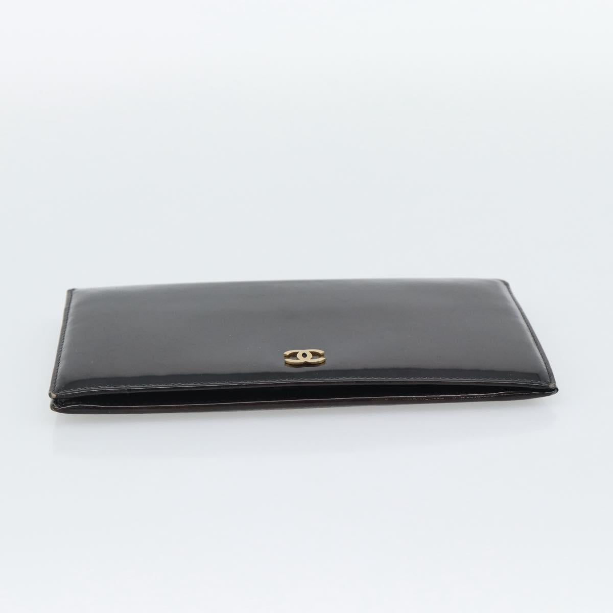 CHANEL Long Wallet Patent leather Black Gold CC Auth bs36639
