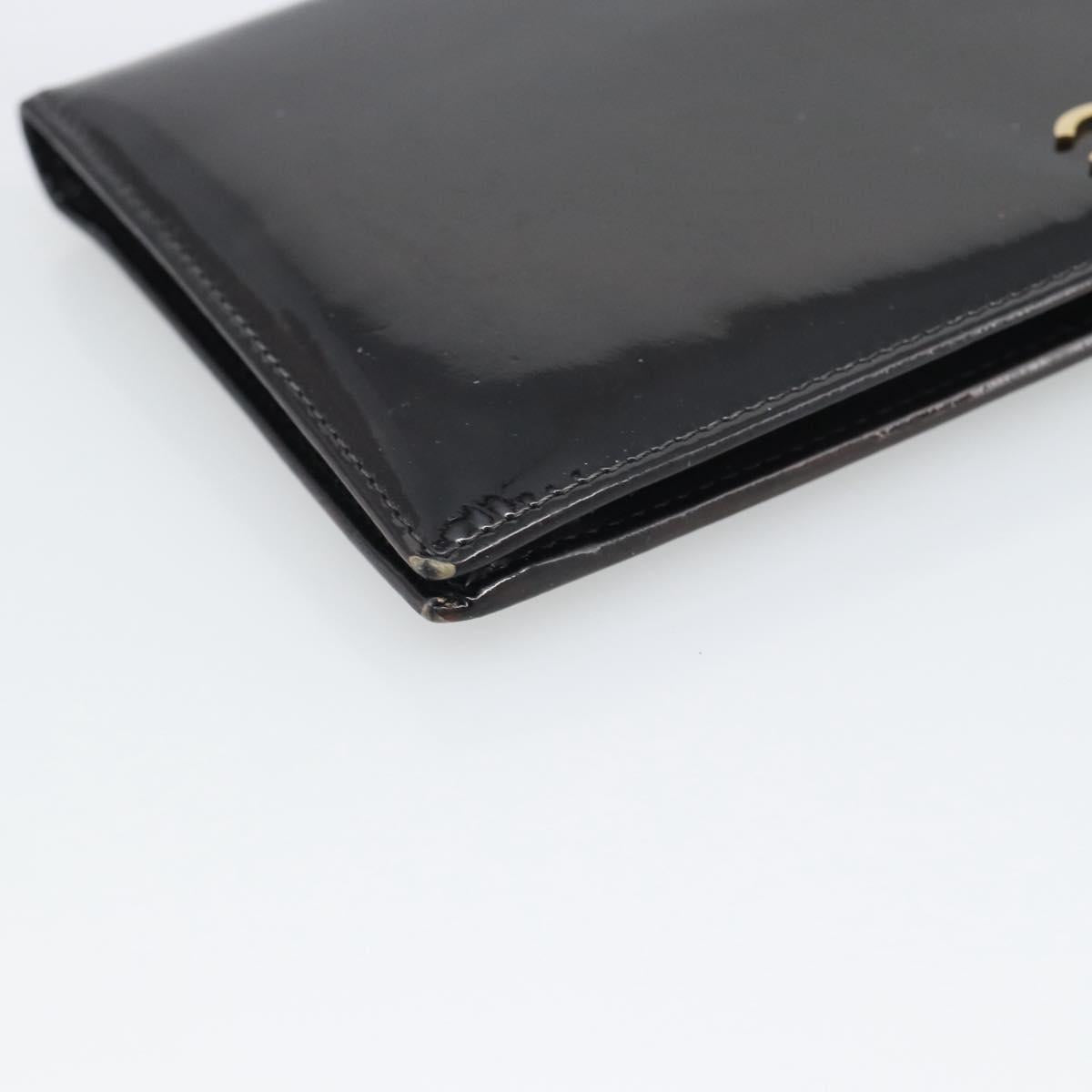 CHANEL Long Wallet Patent leather Black Gold CC Auth bs36639