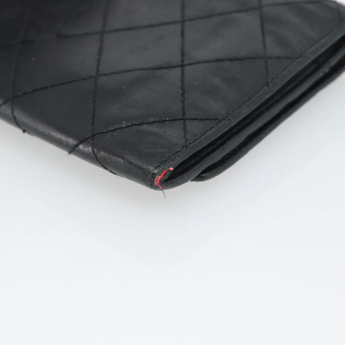 CHANEL Matelasse Cambon Line Wallet Leather Black Silver CC Auth bs36640