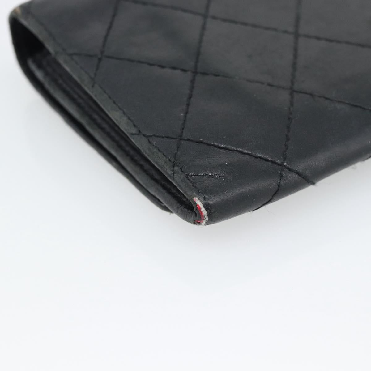 CHANEL Matelasse Cambon Line Wallet Leather Black Silver CC Auth bs36640