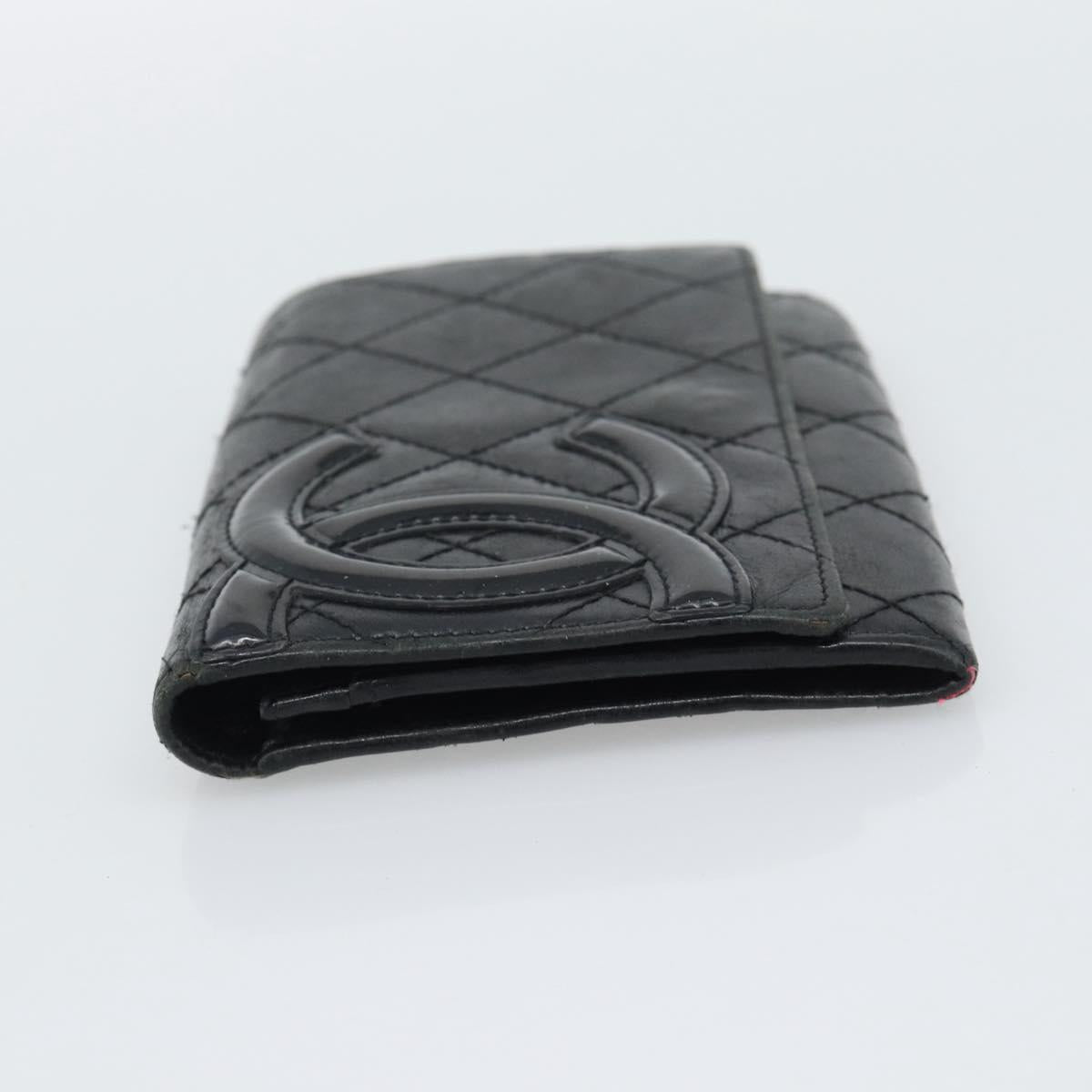 CHANEL Matelasse Cambon Line Wallet Leather Black Silver CC Auth bs36640