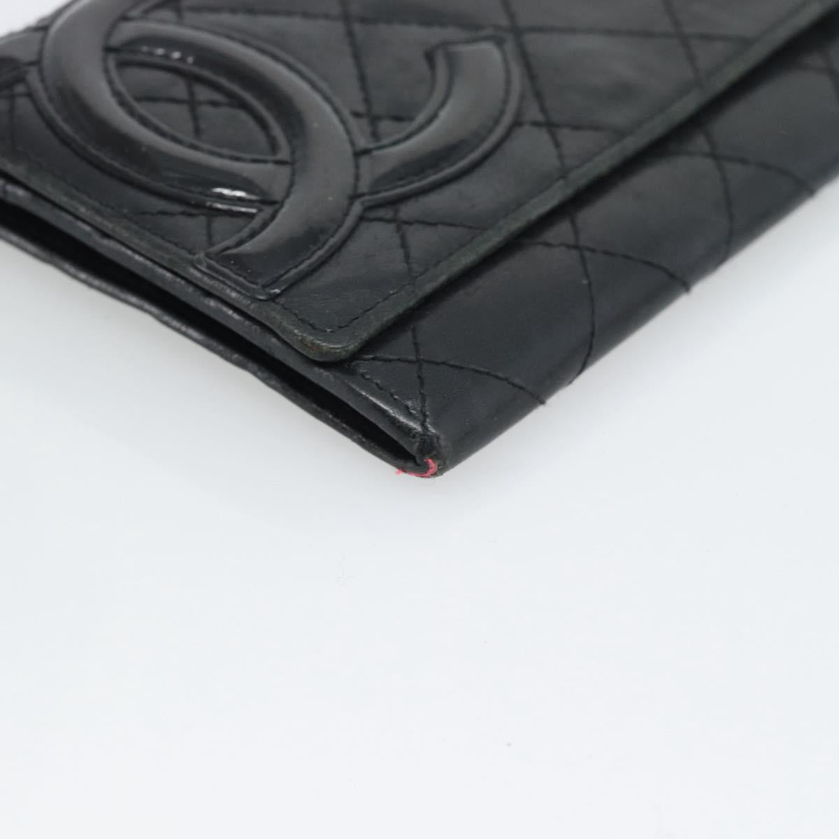 CHANEL Matelasse Cambon Line Wallet Leather Black Silver CC Auth bs36640