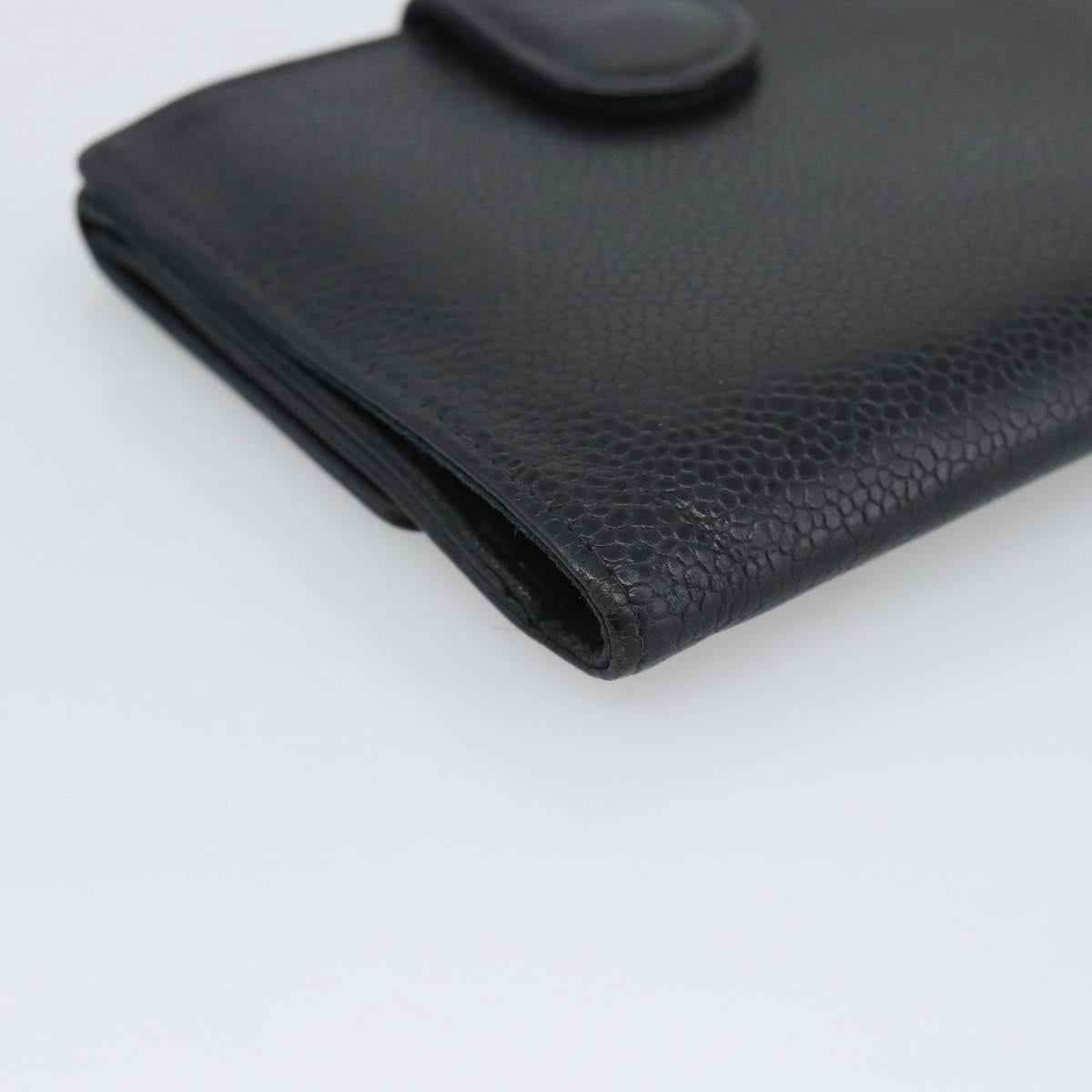 CHANEL COCO Mark Bifold Wallet Caviar Skin Black Gold CC Auth bs36643