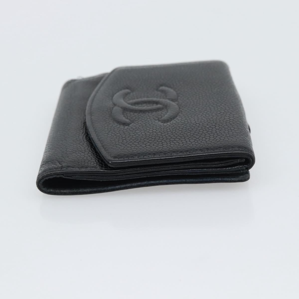 CHANEL COCO Mark Bifold Wallet Caviar Skin Black Gold CC Auth bs36643
