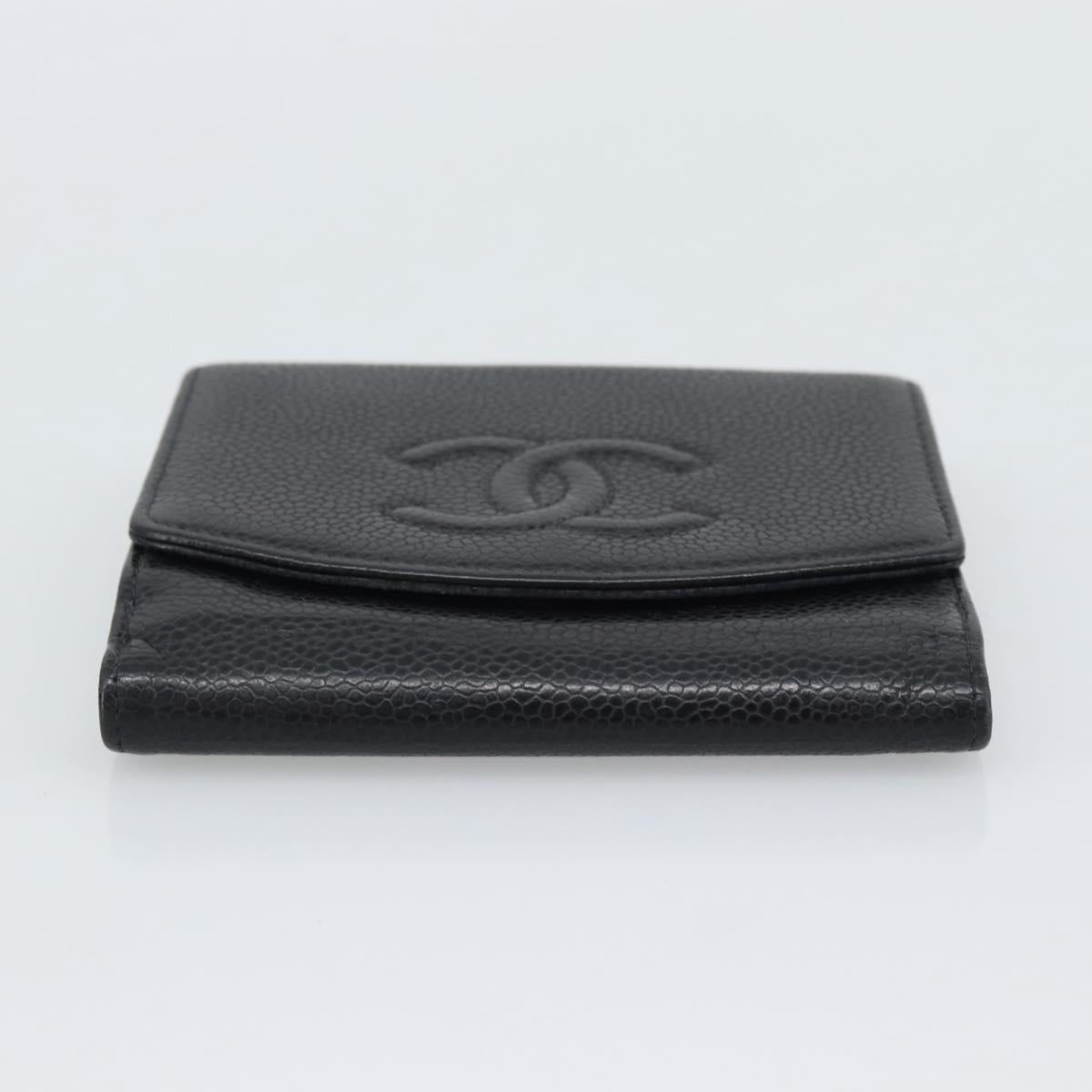 CHANEL COCO Mark Bifold Wallet Caviar Skin Black Gold CC Auth bs36643