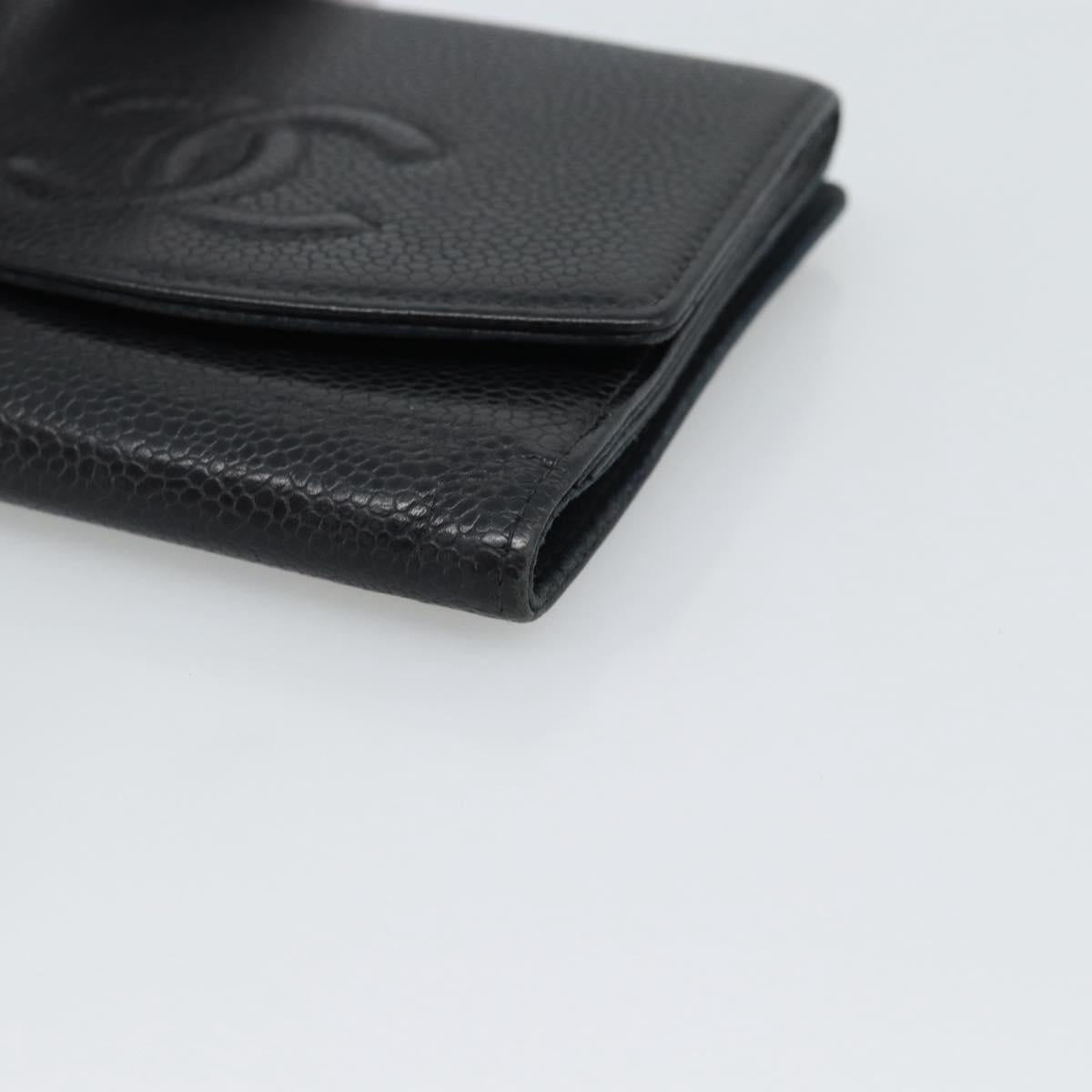 CHANEL COCO Mark Bifold Wallet Caviar Skin Black Gold CC Auth bs36643