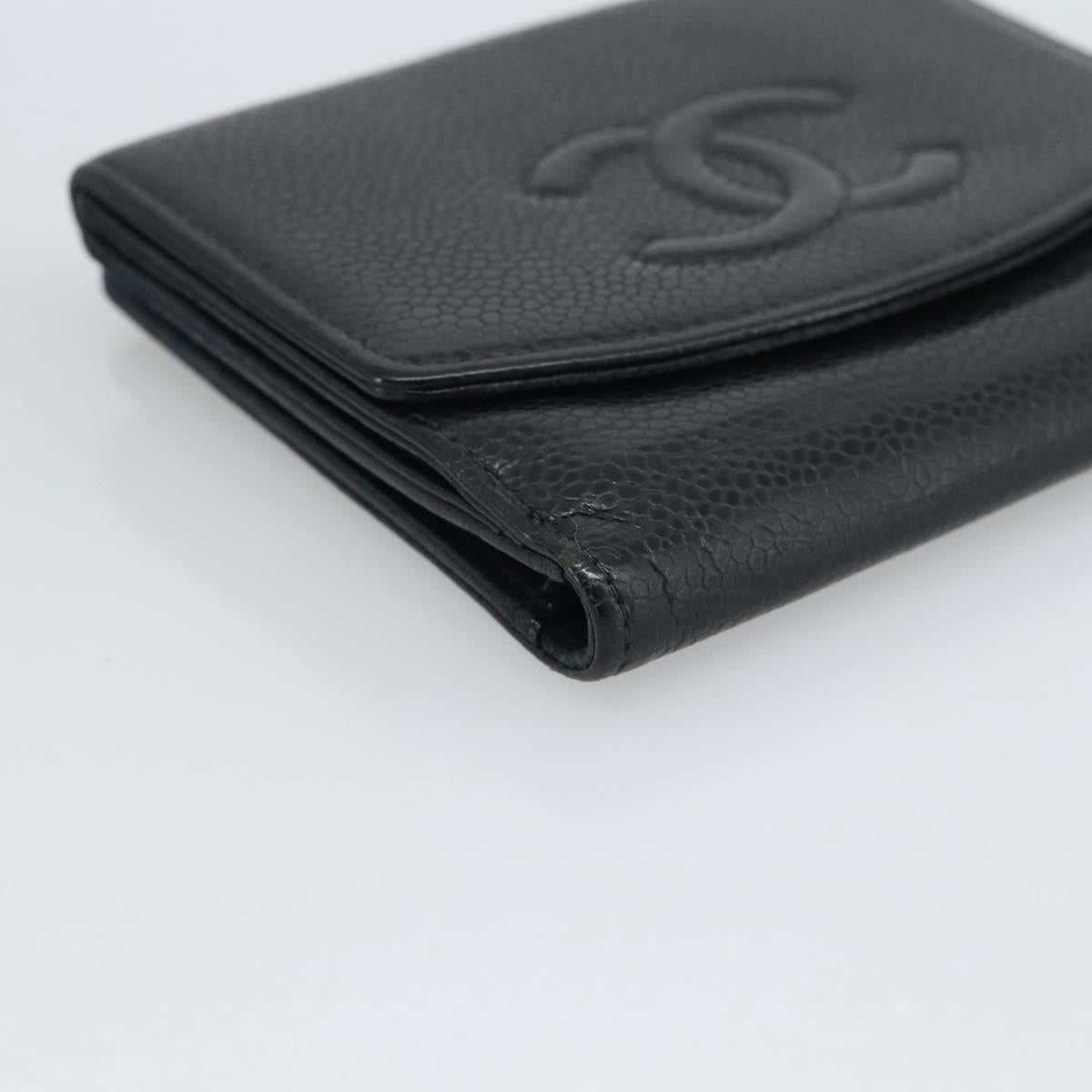CHANEL COCO Mark Bifold Wallet Caviar Skin Black Gold CC Auth bs36643