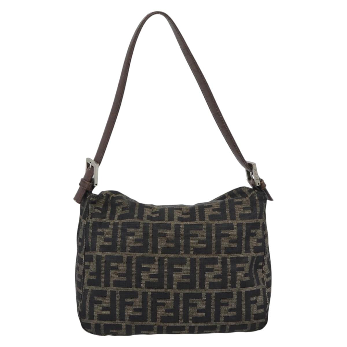 FENDI Zucca Canvas Mamma Baguette Tote Bag Brown Black Auth bs36644