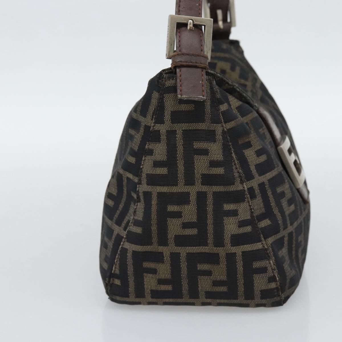 FENDI Zucca Canvas Mamma Baguette Tote Bag Brown Black Auth bs36644