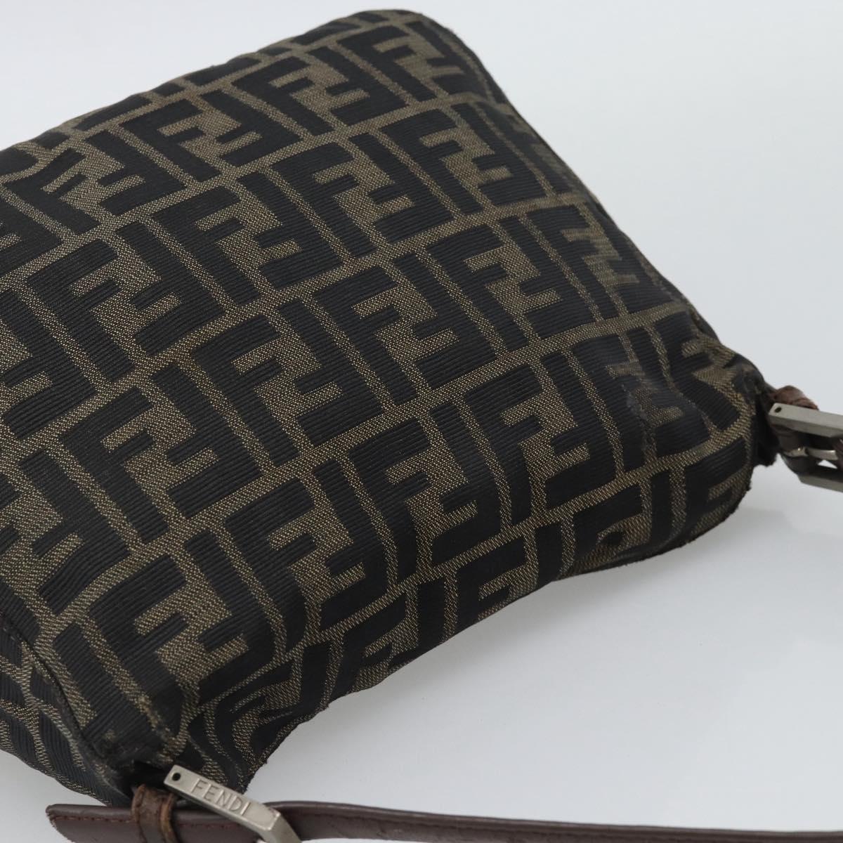 FENDI Zucca Canvas Mamma Baguette Tote Bag Brown Black Auth bs36644