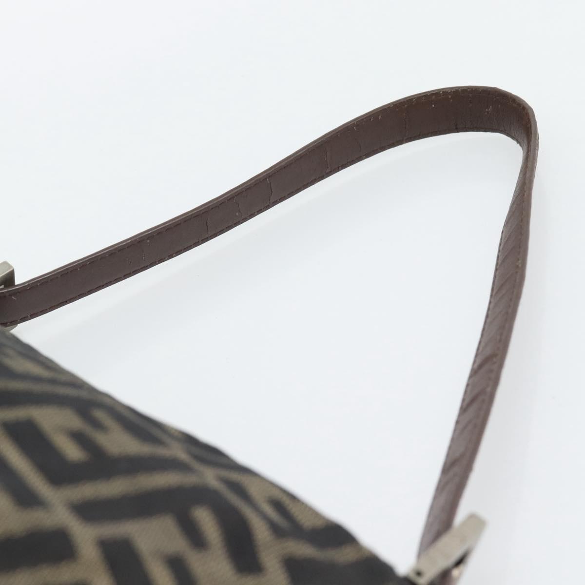 FENDI Zucca Canvas Mamma Baguette Tote Bag Brown Black Auth bs36644