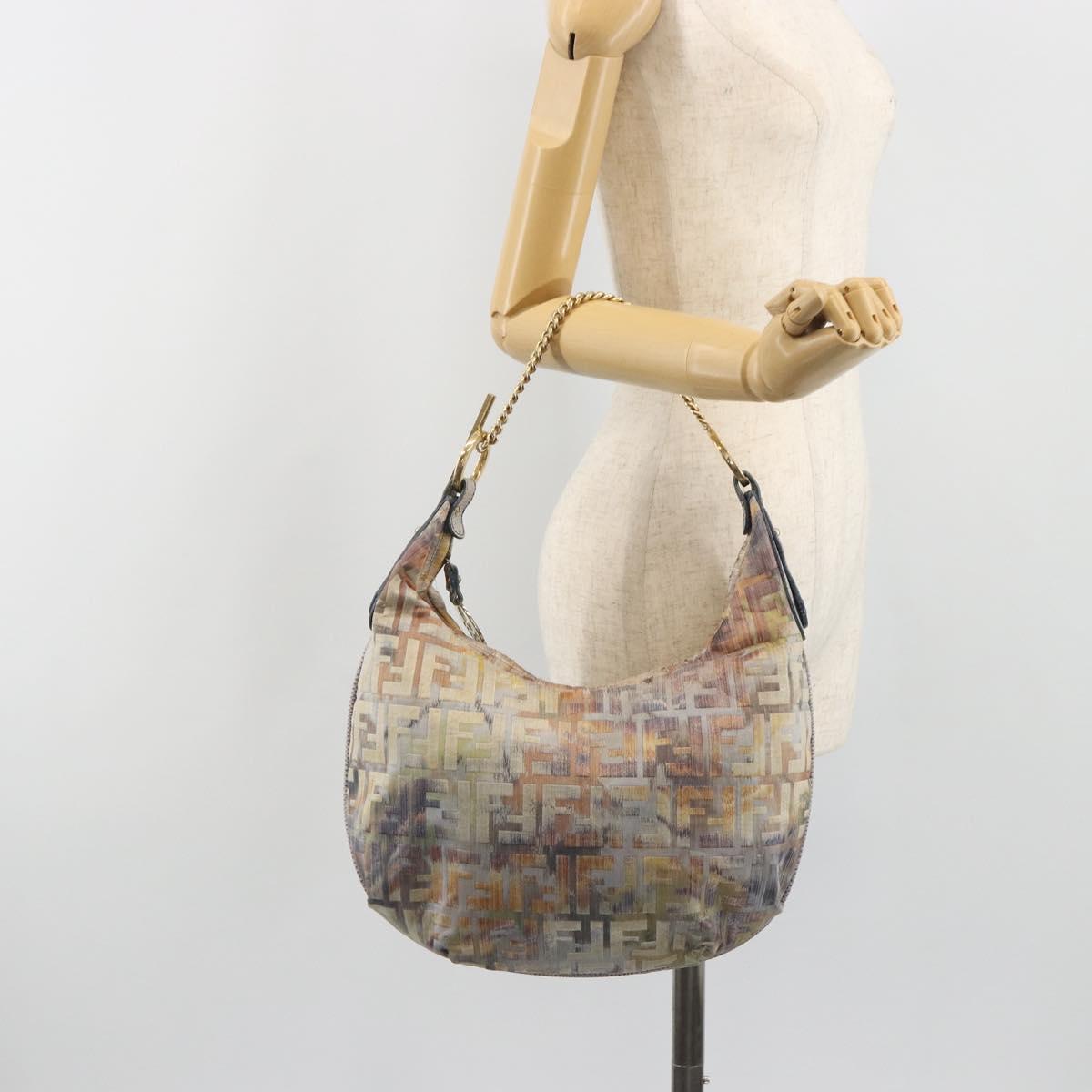 FENDI Zucca Canvas Chain Hand Bag Multicolor Gold Auth bs36645