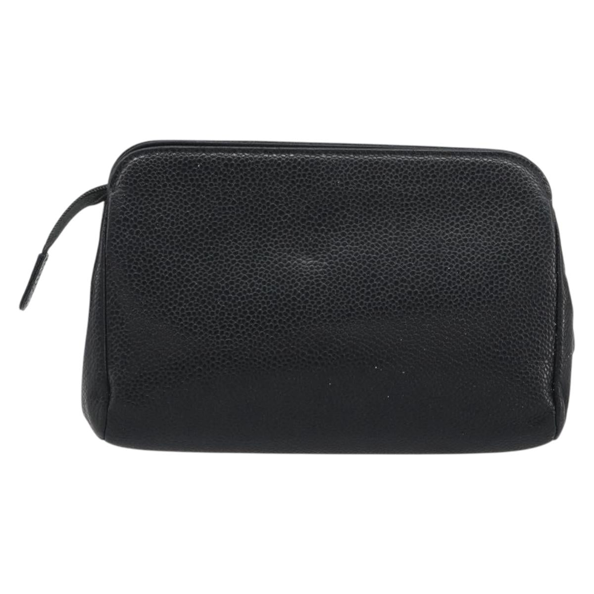 CHANEL COCO Mark Pouch Caviar Skin Black Gold CC Auth bs36652