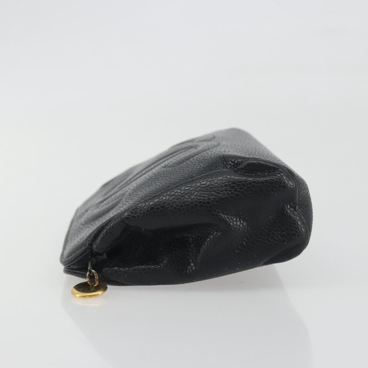 CHANEL COCO Mark Pouch Caviar Skin Black Gold CC Auth bs36652