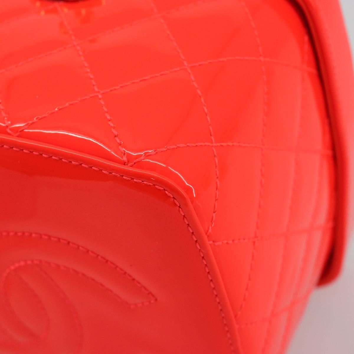 CHANEL Matelasse Vanity Hand Bag Patent leather Orange Gold CC Auth bs36656SAM