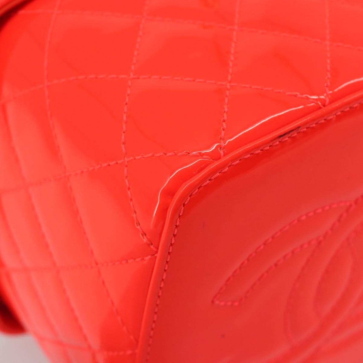 CHANEL Matelasse Vanity Hand Bag Patent leather Orange Gold CC Auth bs36656SAM