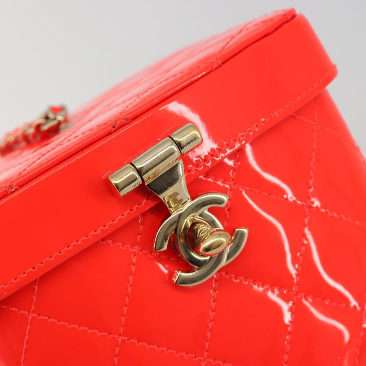 CHANEL Matelasse Vanity Hand Bag Patent leather Orange Gold CC Auth bs36656SAM