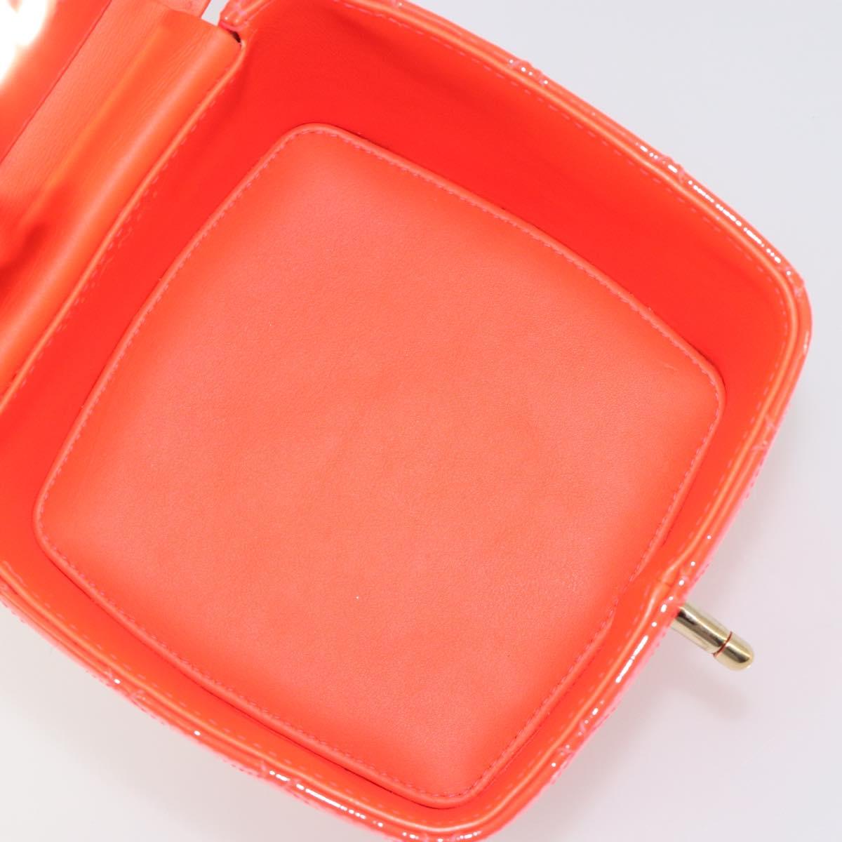 CHANEL Matelasse Vanity Hand Bag Patent leather Orange Gold CC Auth bs36656SAM