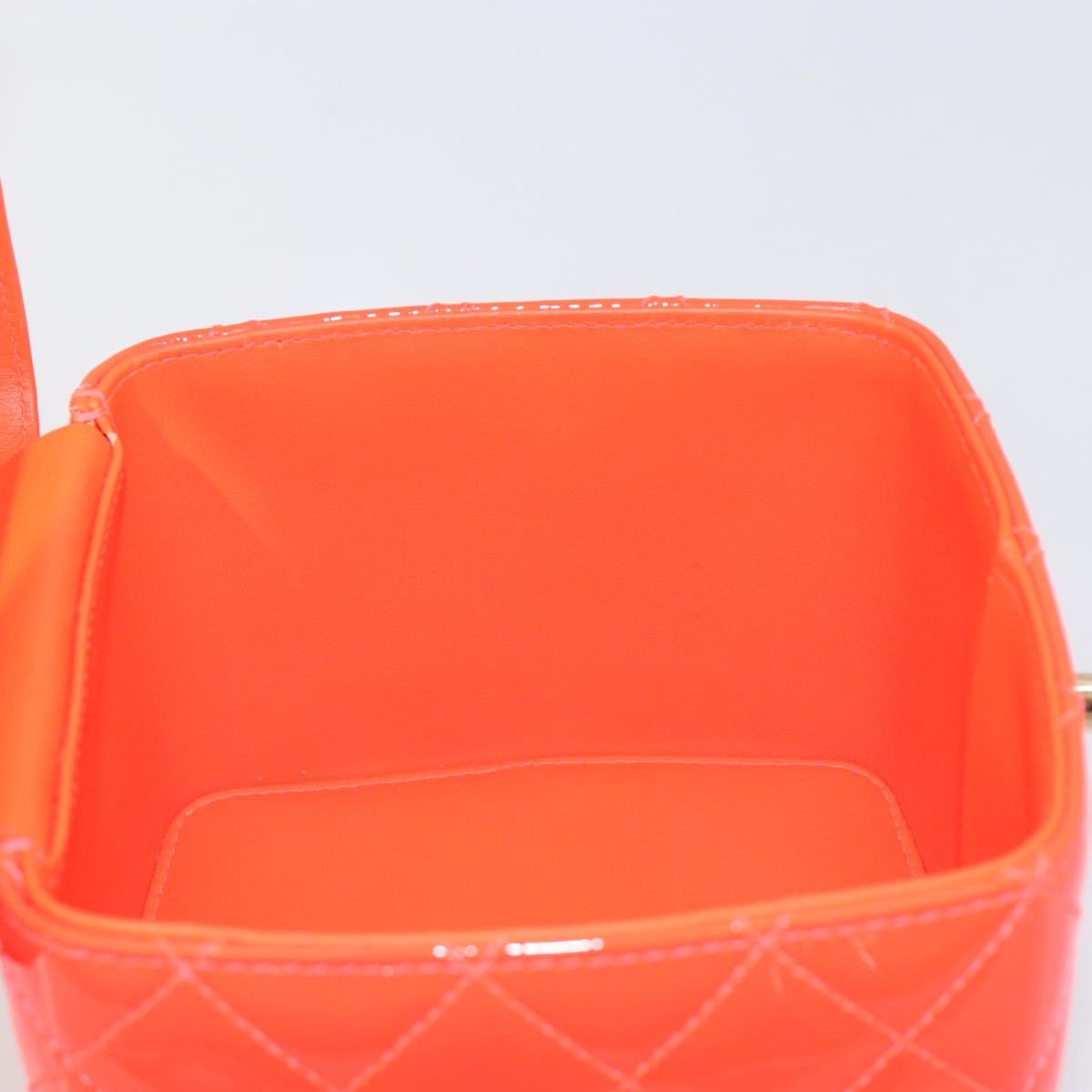 CHANEL Matelasse Vanity Hand Bag Patent leather Orange Gold CC Auth bs36656SAM