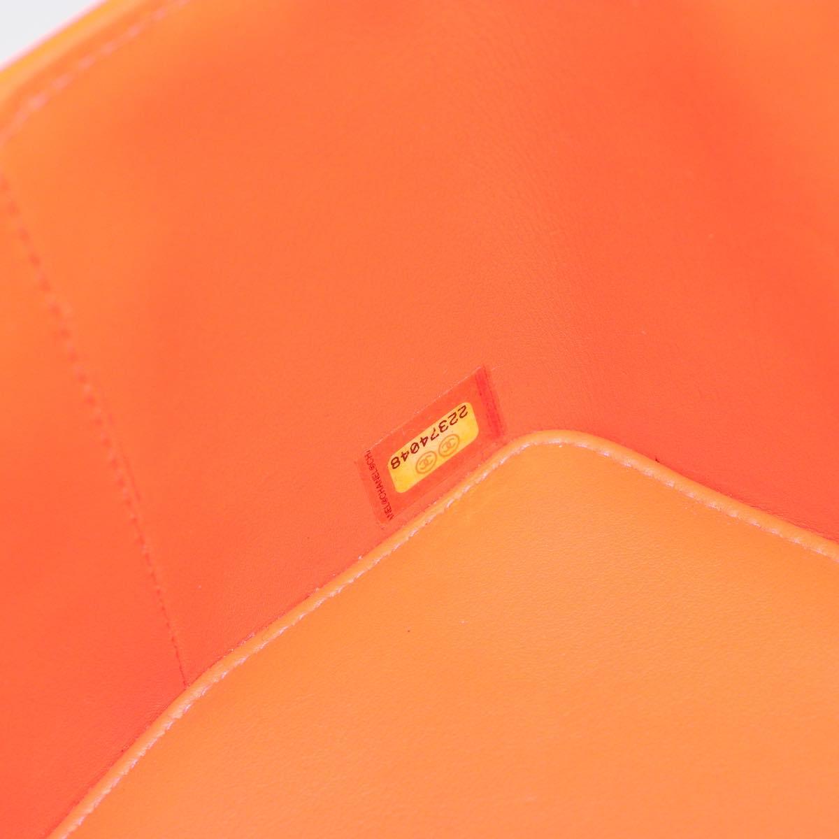 CHANEL Matelasse Vanity Hand Bag Patent leather Orange Gold CC Auth bs36656SAM