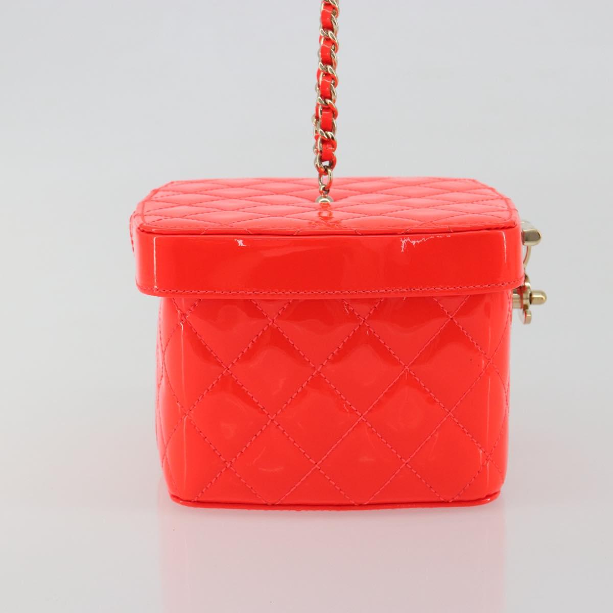 CHANEL Matelasse Vanity Hand Bag Patent leather Orange Gold CC Auth bs36656SAM