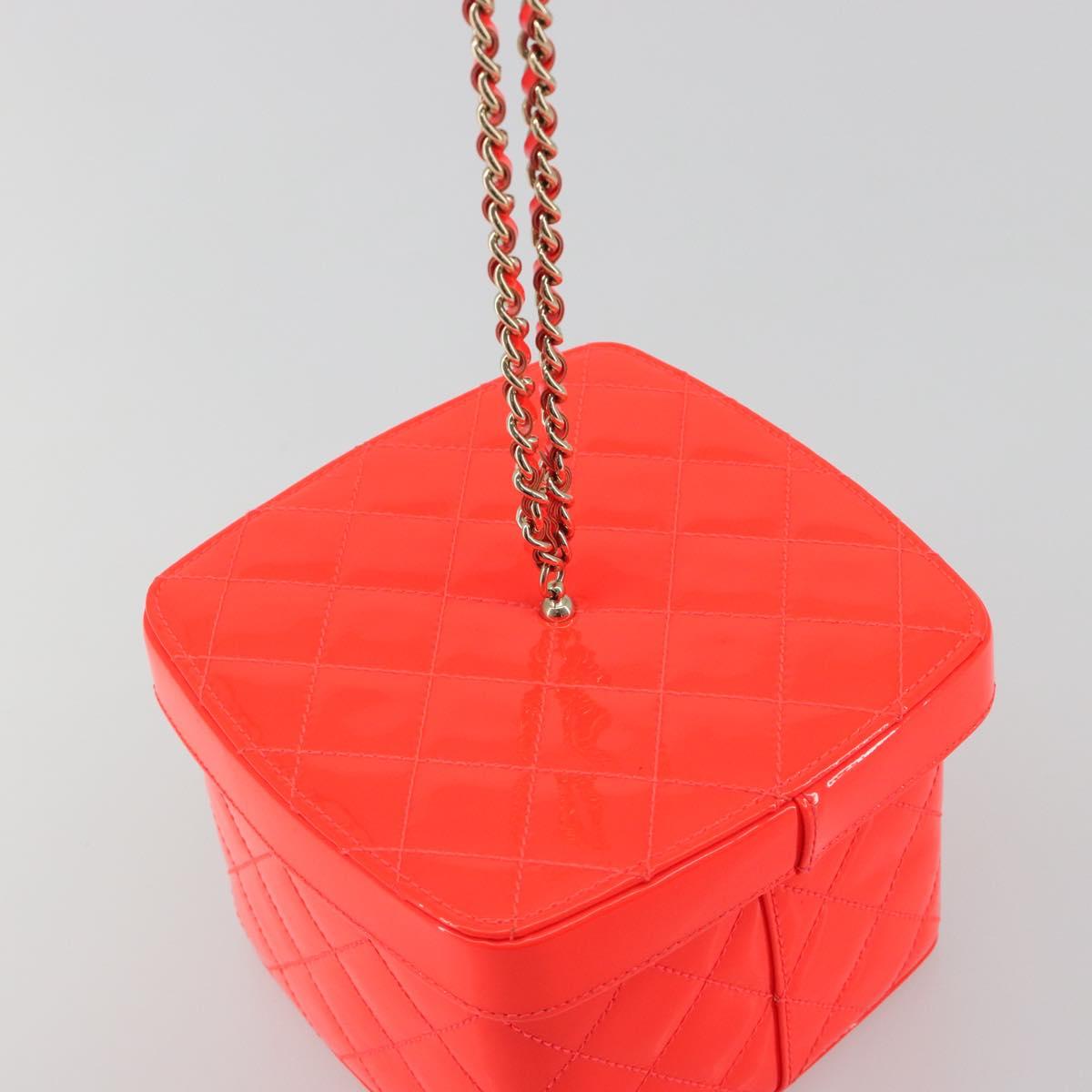 CHANEL Matelasse Vanity Hand Bag Patent leather Orange Gold CC Auth bs36656SAM