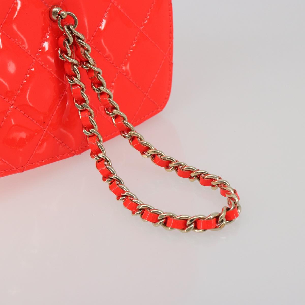 CHANEL Matelasse Vanity Hand Bag Patent leather Orange Gold CC Auth bs36656SAM