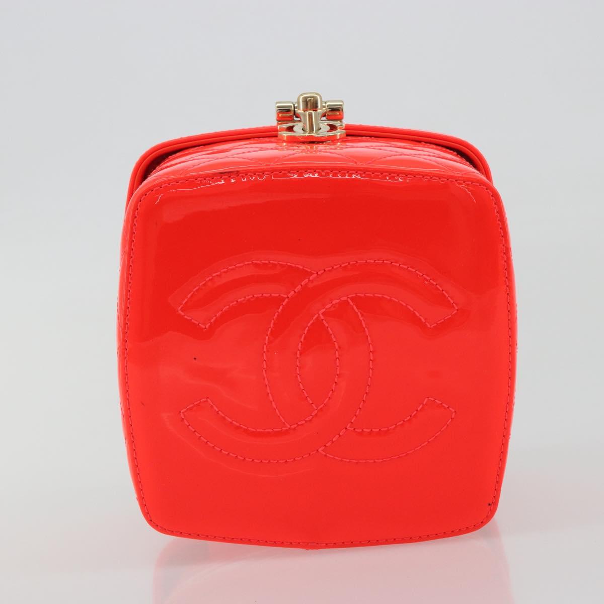 CHANEL Matelasse Vanity Hand Bag Patent leather Orange Gold CC Auth bs36656SAM