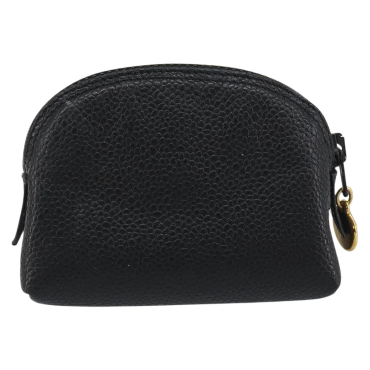 CHANEL COCO Mark Pouch Caviar Skin Black Silver CC Auth bs36657