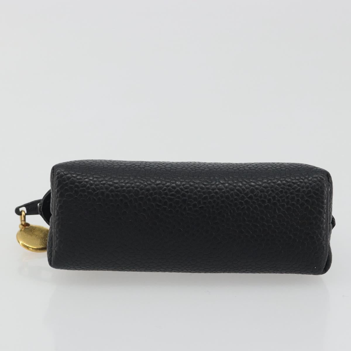 CHANEL COCO Mark Pouch Caviar Skin Black Silver CC Auth bs36657