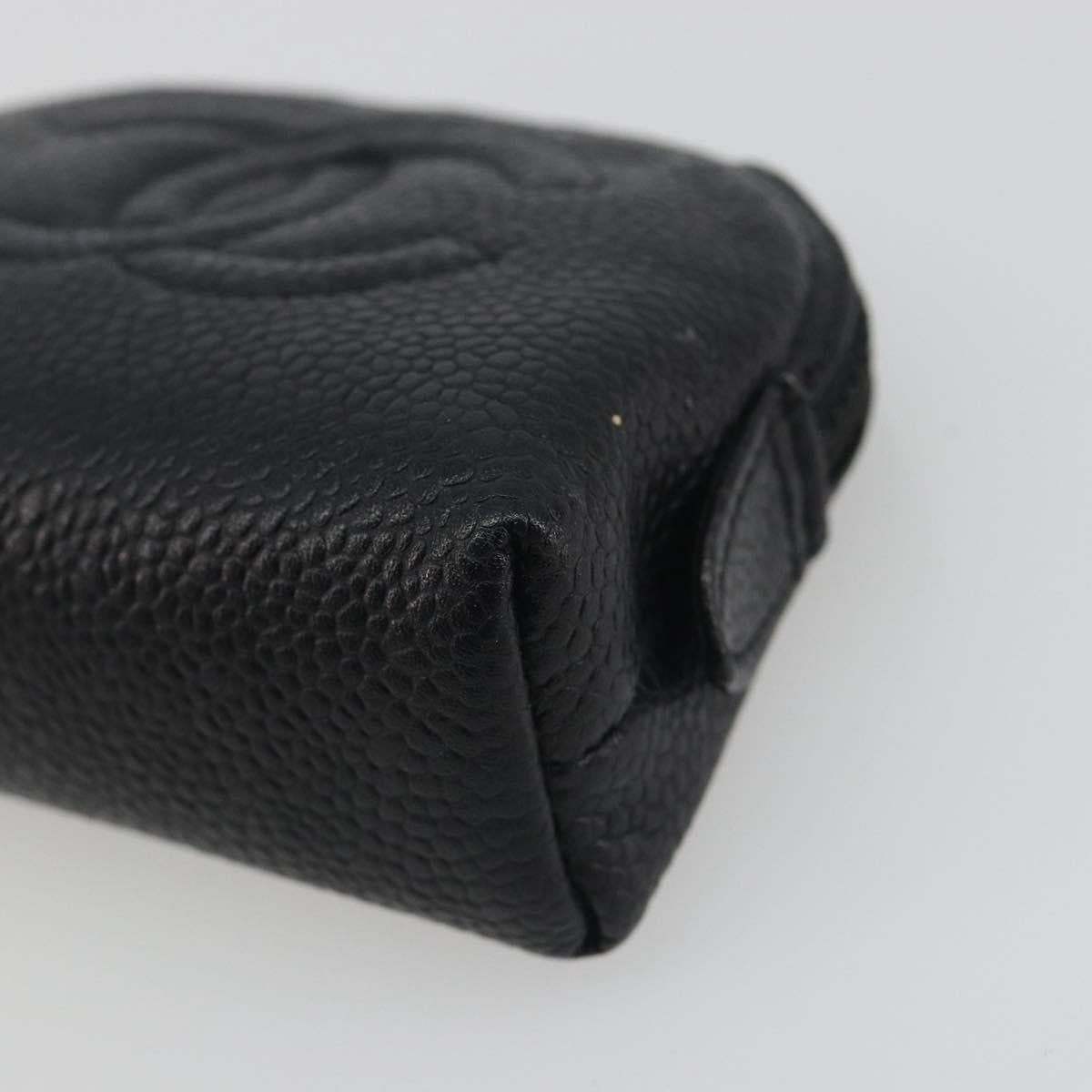 CHANEL COCO Mark Pouch Caviar Skin Black Silver CC Auth bs36657