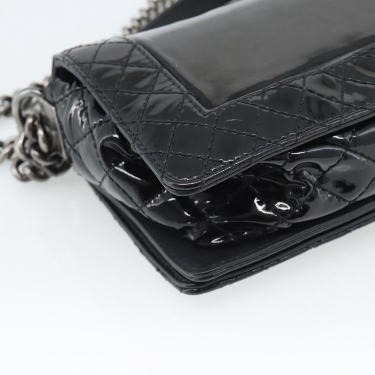 CHANEL Matelasse Boy Chanel Chain Bag Patent leather Black CC Auth bs36658A