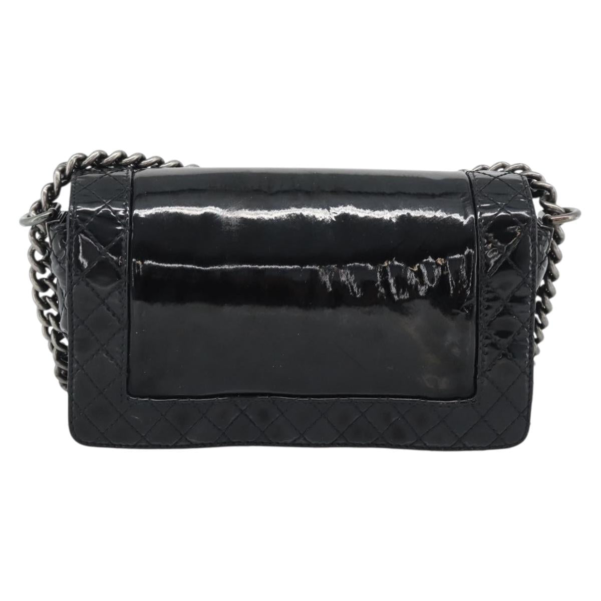 CHANEL Matelasse Boy Chanel Chain Bag Patent leather Black CC Auth bs36658A