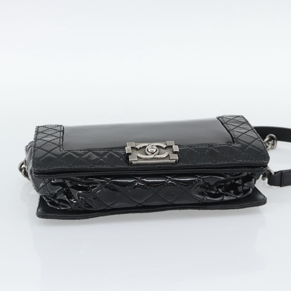 CHANEL Matelasse Boy Chanel Chain Bag Patent leather Black CC Auth bs36658A