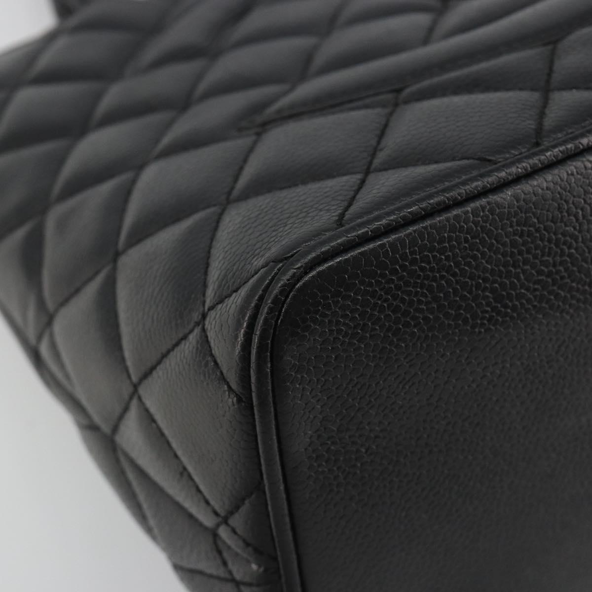 CHANEL Matelasse COCO Mark Bag Caviar Skin Standard Black Gold CC Auth bs36660